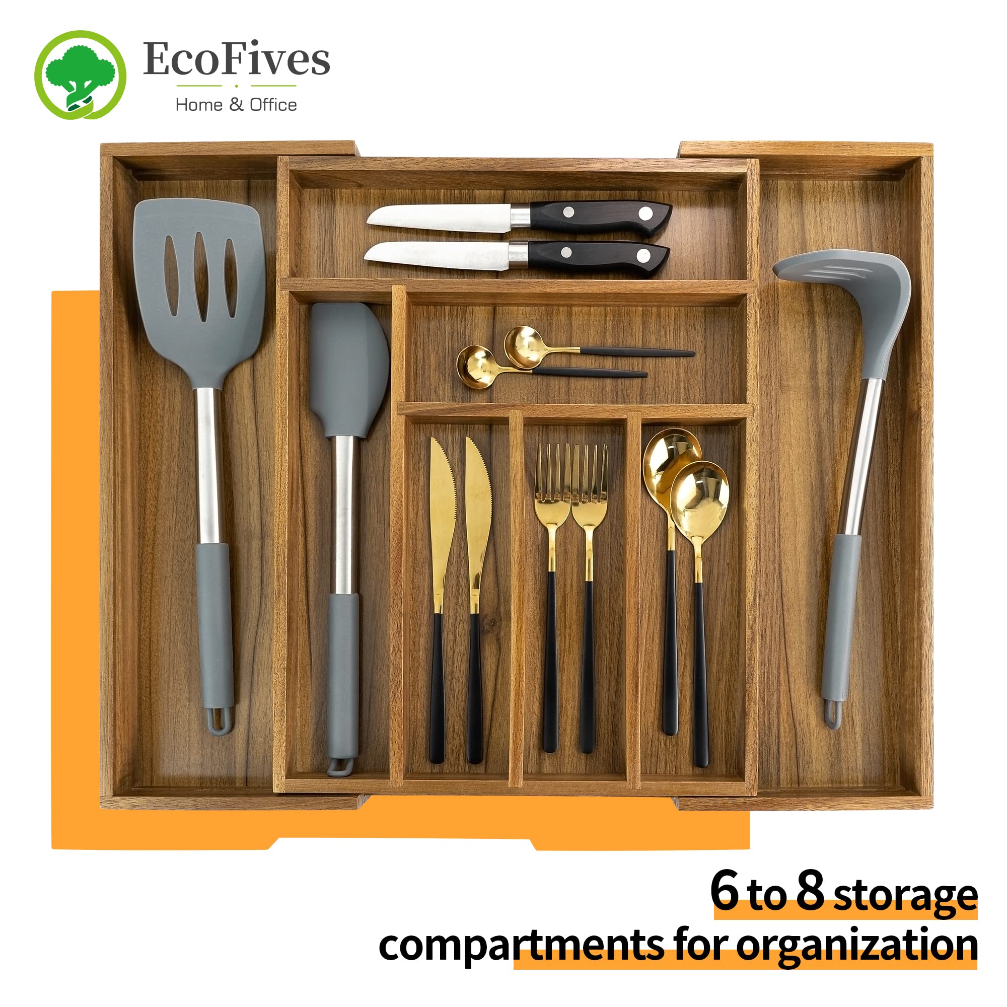 EcoFives acacia wood drawer with expandable panels fits wider drawers.