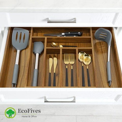 Space-saving kitchen organization with EcoFives drawer tray.