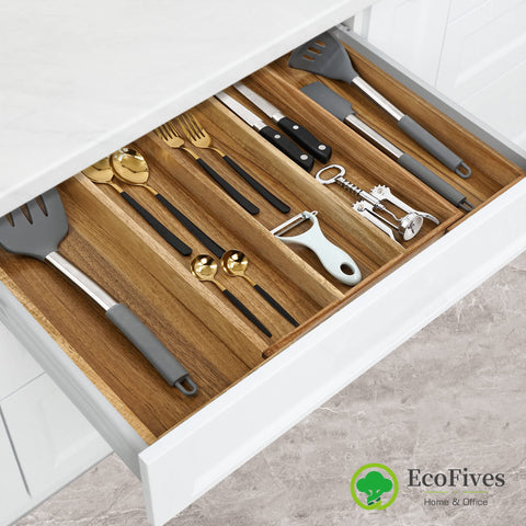 EcoFives Acacia organizer expanded on left panel to fit a larger drawer.