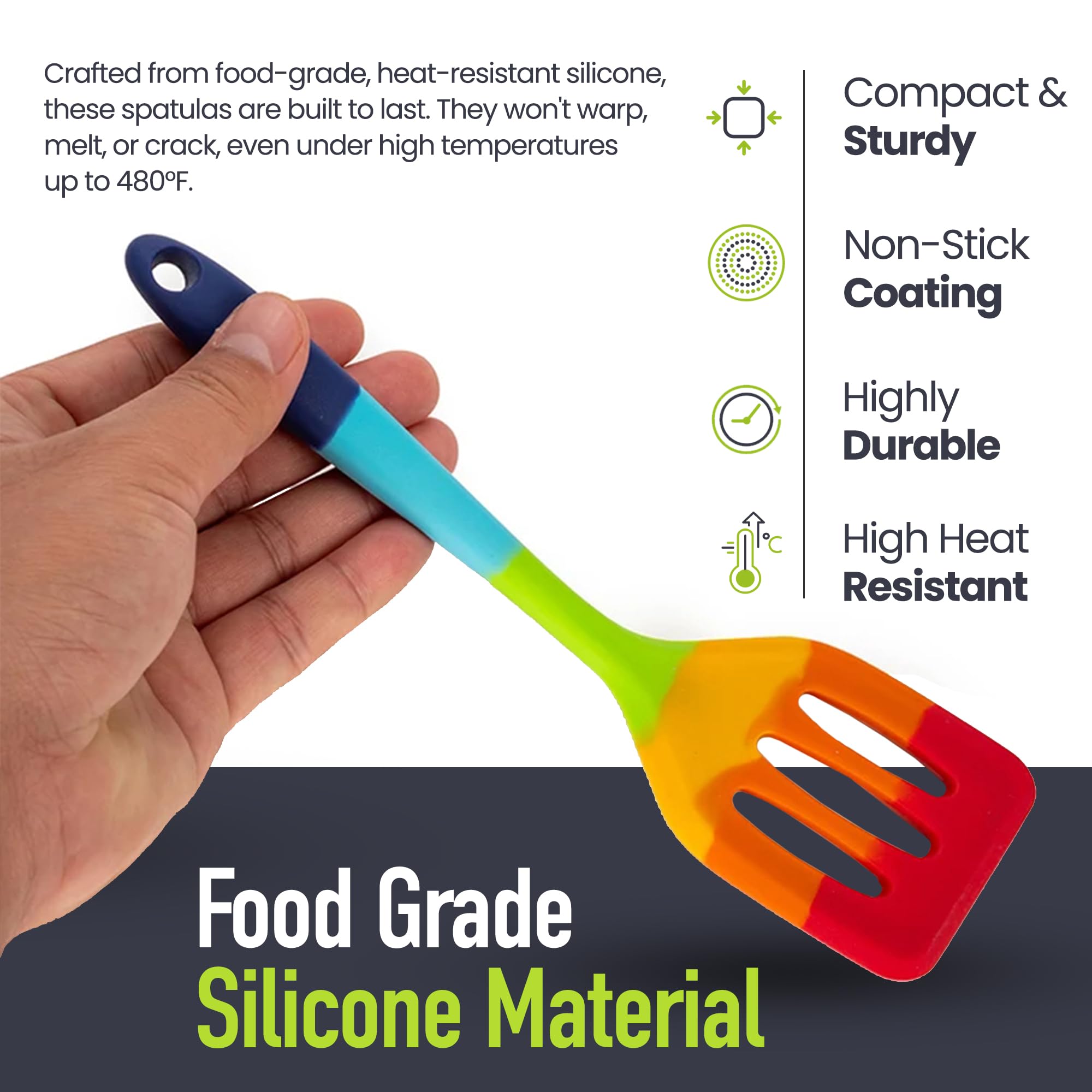 EcoGadgetz rainbow spatula set flexible edge protects cookware during use