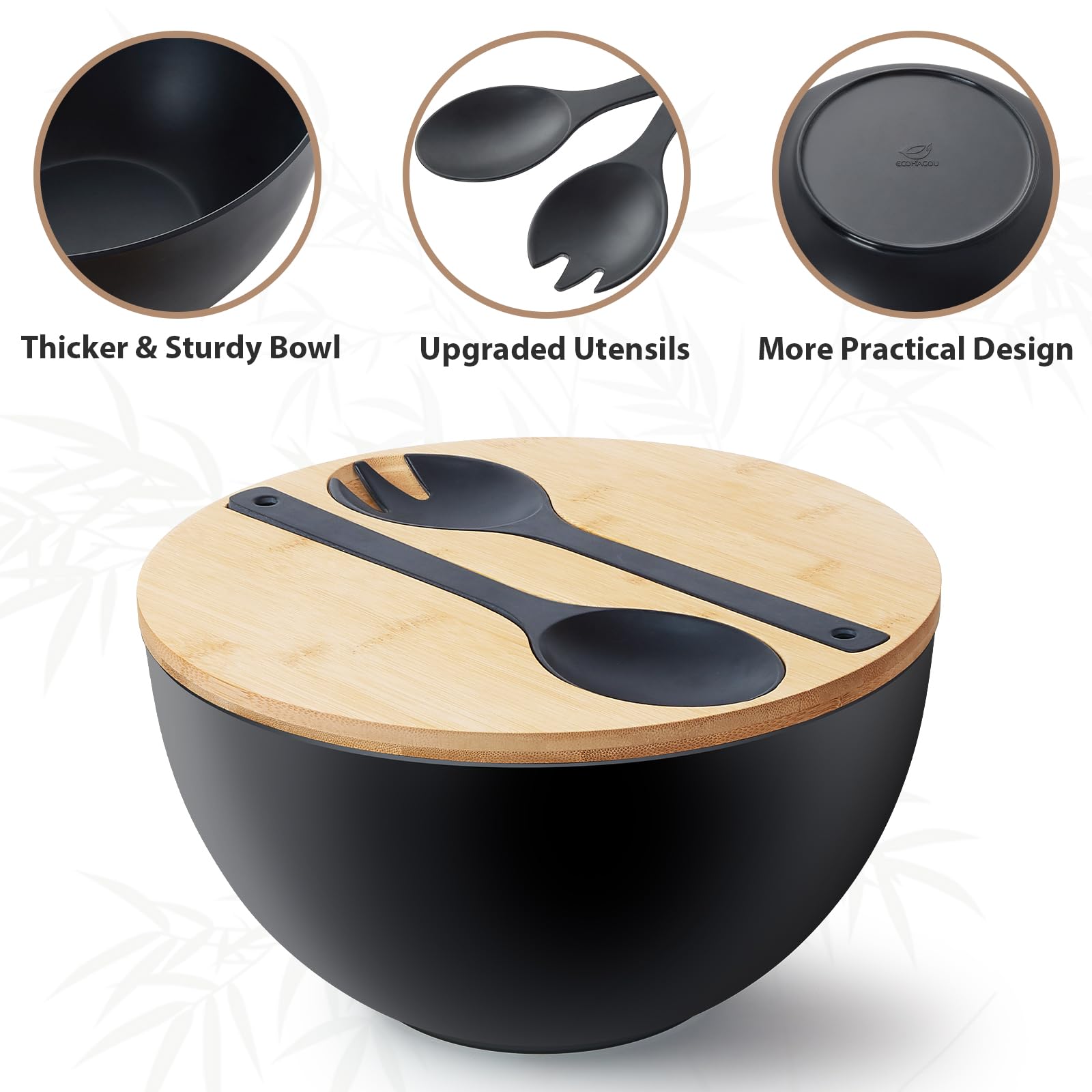 ECOHAGOU salad bowl lid slot design keeps tongs handy.