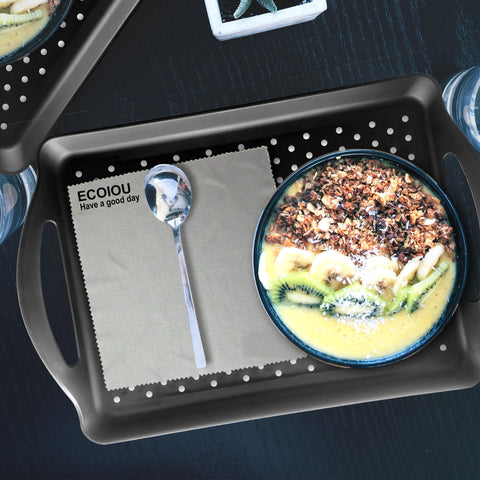ECOIOU dishwasher safe tray cleans quickly after light meals and snacks.