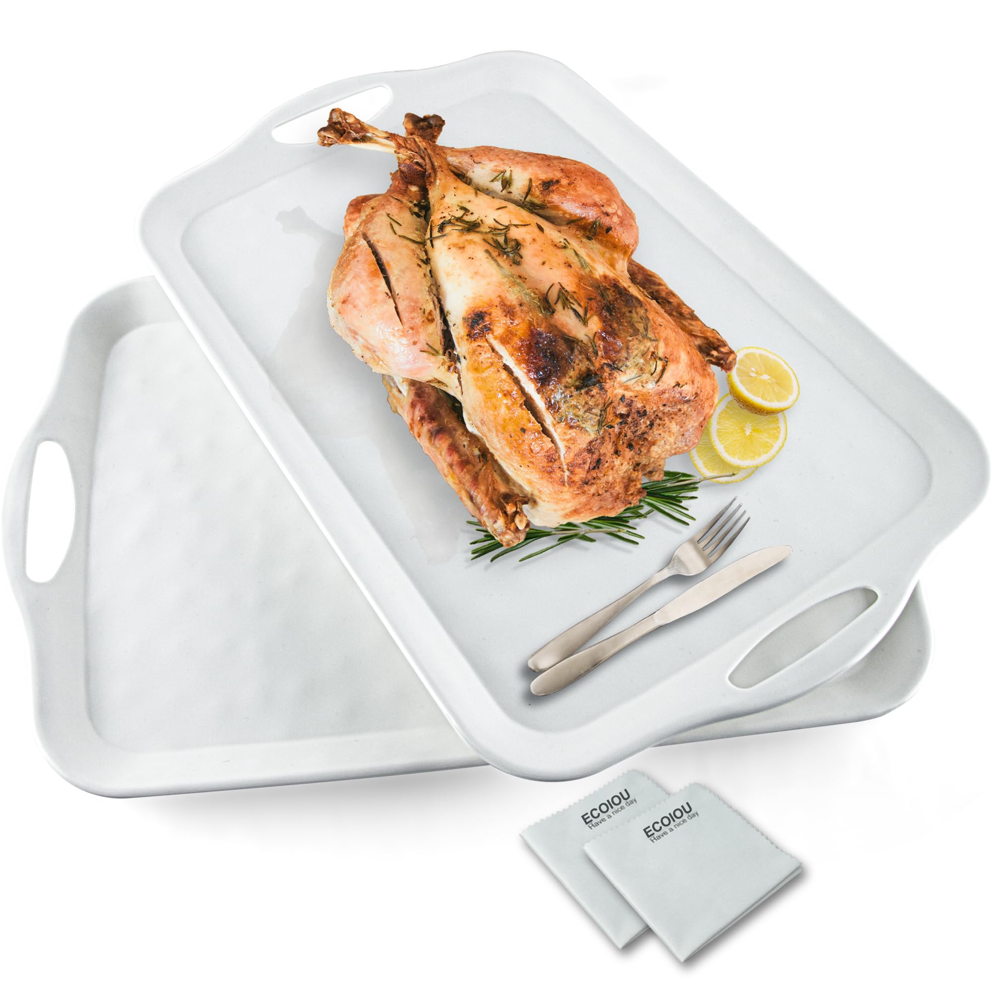 ECOIOU extra-large serving tray with handles for easy family meals.