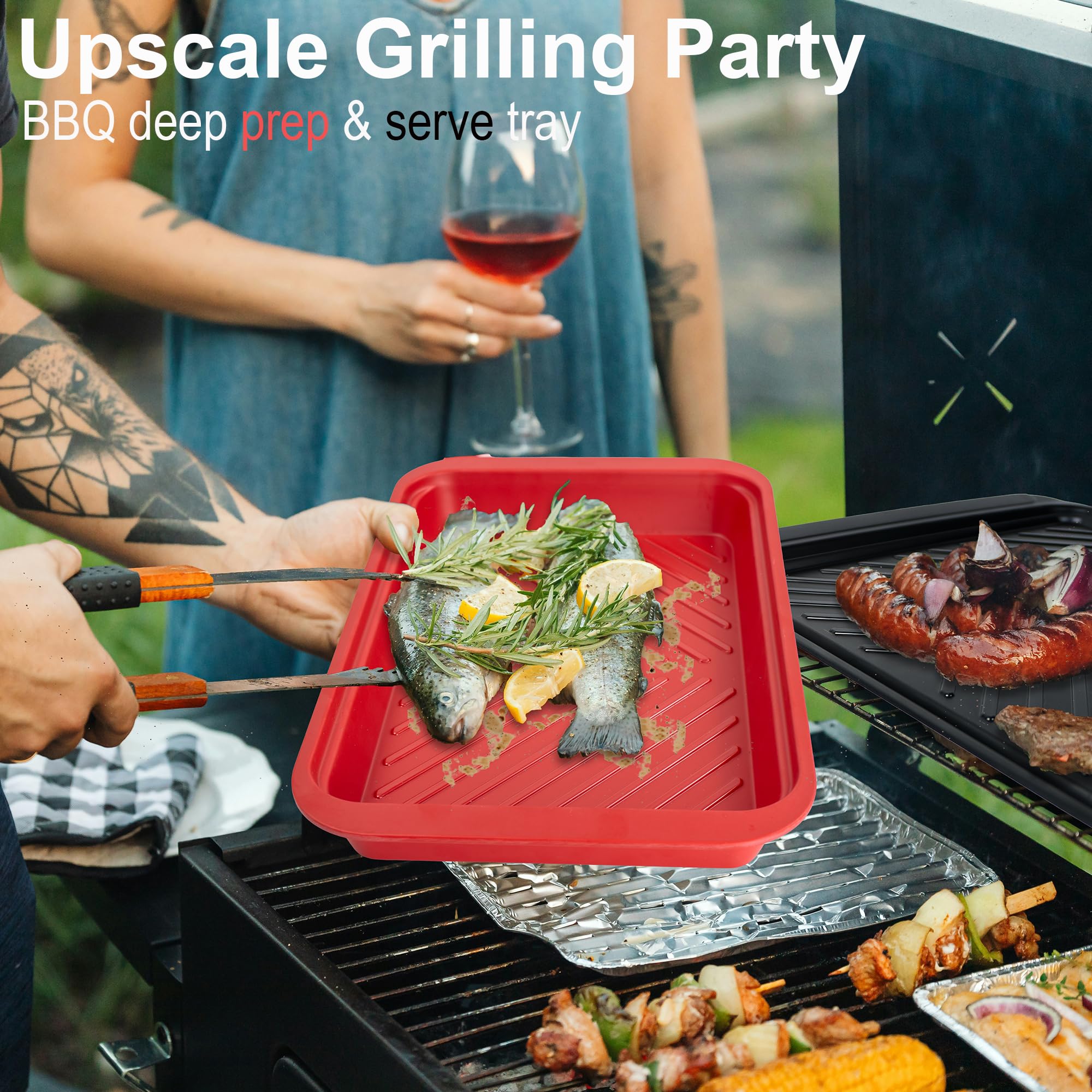 ECOIOU black serving tray for presenting cooked barbecue