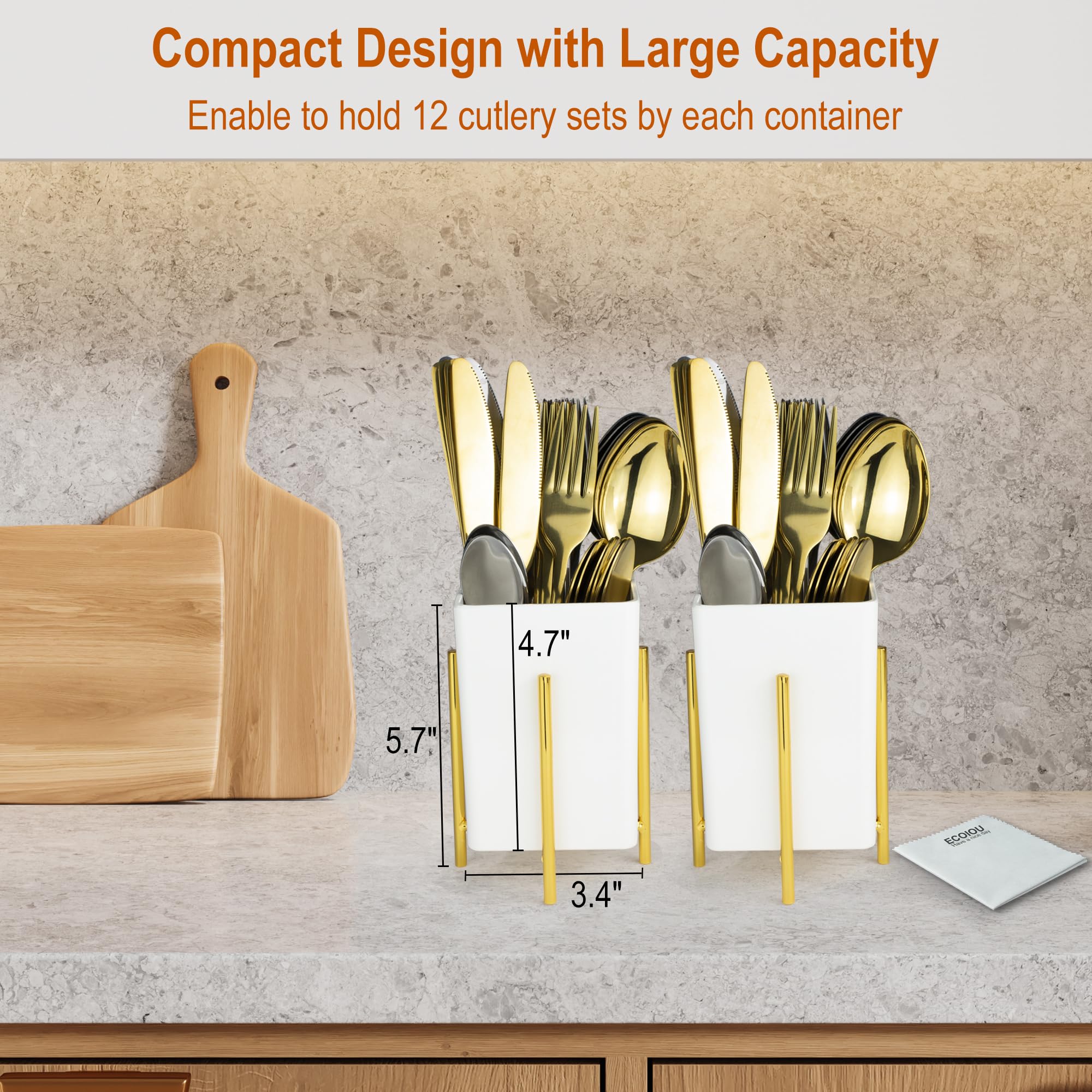 Sleek white and gold design blends with most decors for gatherings.