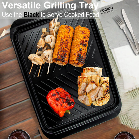 ECOIOU BPA-free melamine tray stays cool to touch after grilling