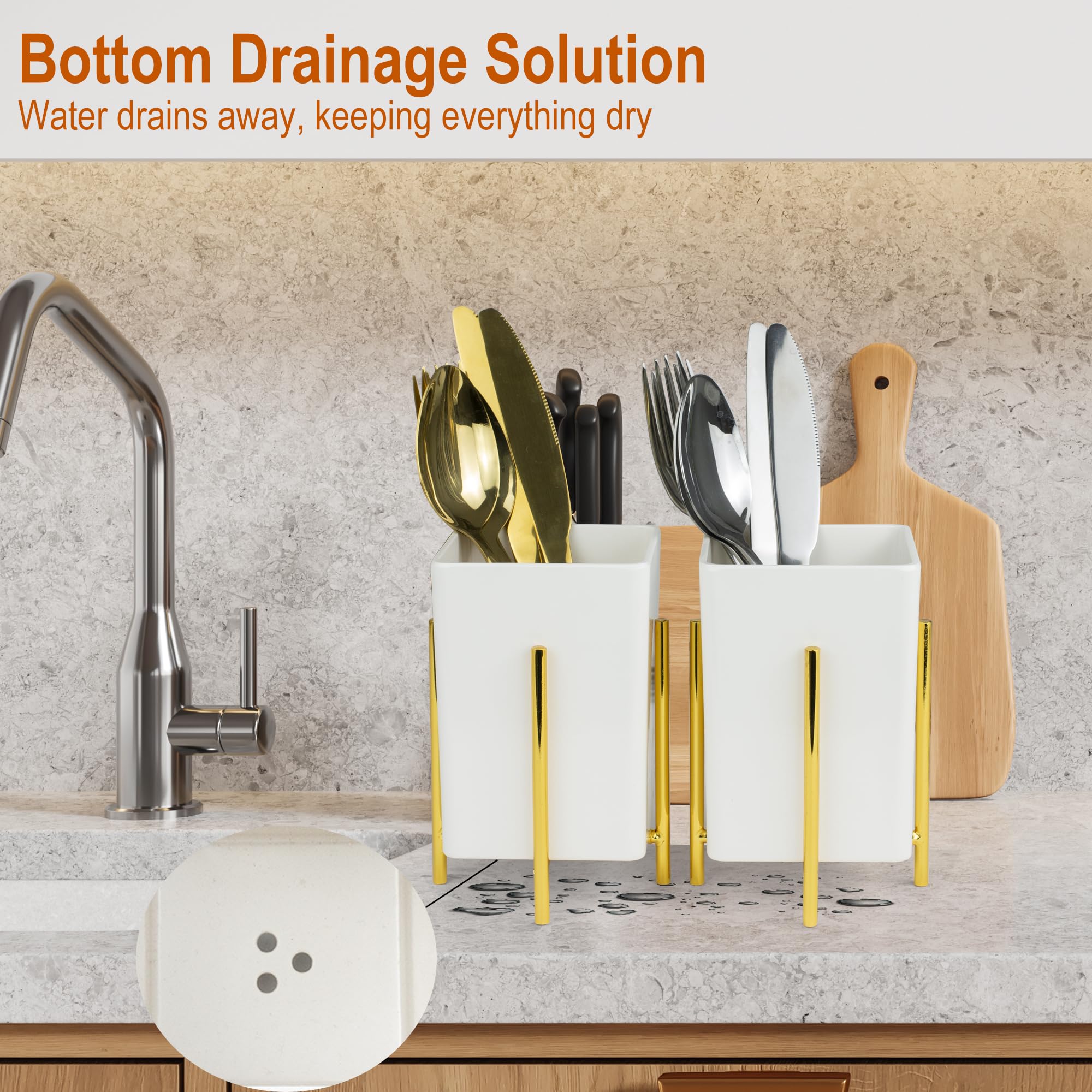 ECOIOU three-bin melamine caddy on a gold stand elevates counter organization.