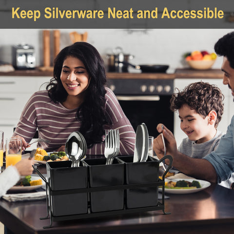ECOIOU three-bin utensil caddy neatly separates spoons, forks, and knives.