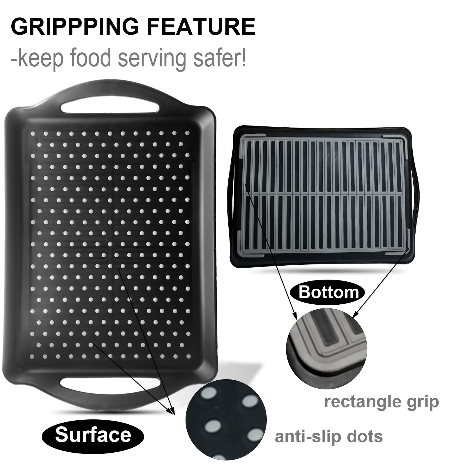 ECOIOU tray underside grips prevent slipping on any surface during transport.