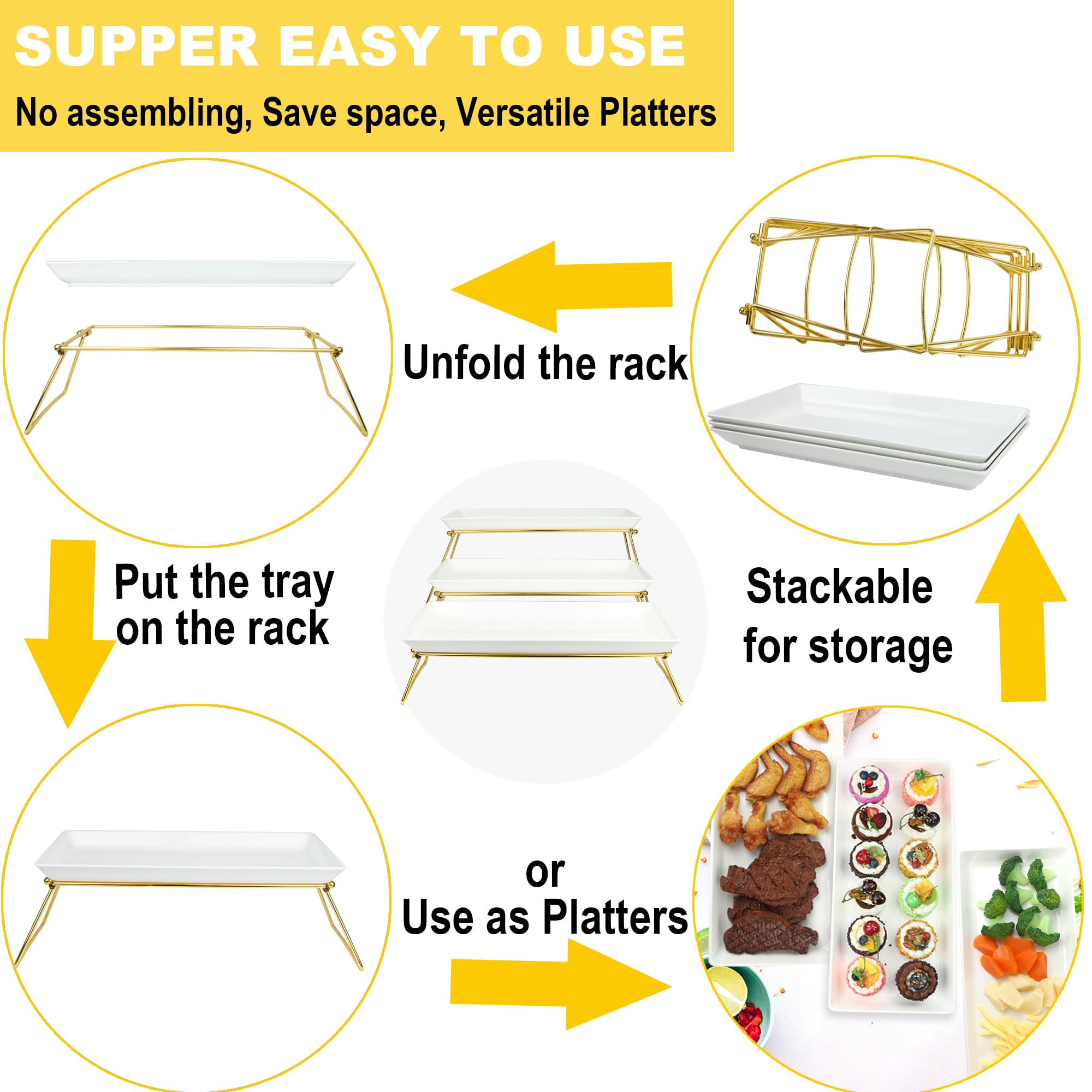 ECOIOU white and gold tiered stand adds elegant focal point to table.