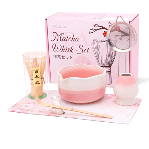 ECOLEMON pink matcha bowl with spout for smooth pouring and warmth