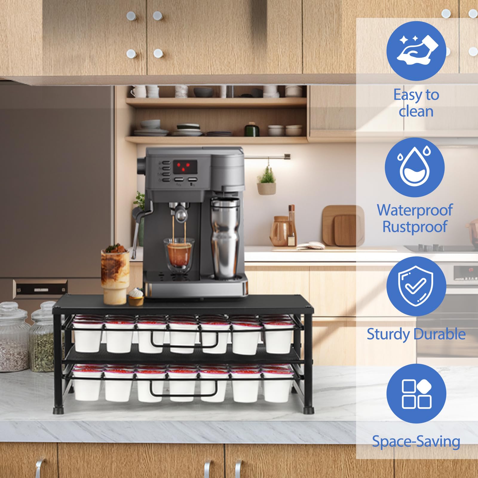ECOLOVI K Cup Holder sturdy metal frame supports your coffee setup with stability.