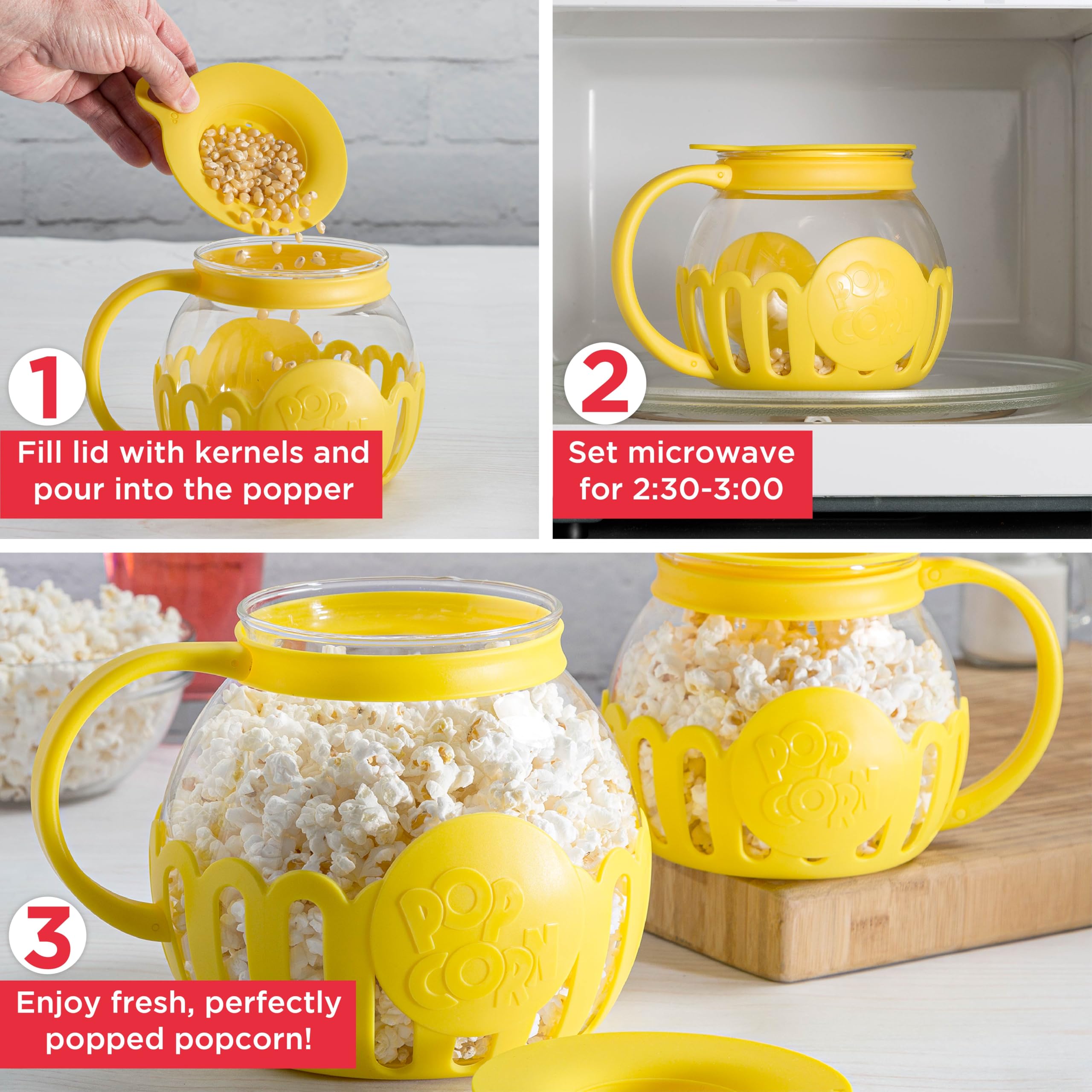 Ecolution Micro-Pop dual-function lid measures kernels and melts butter
