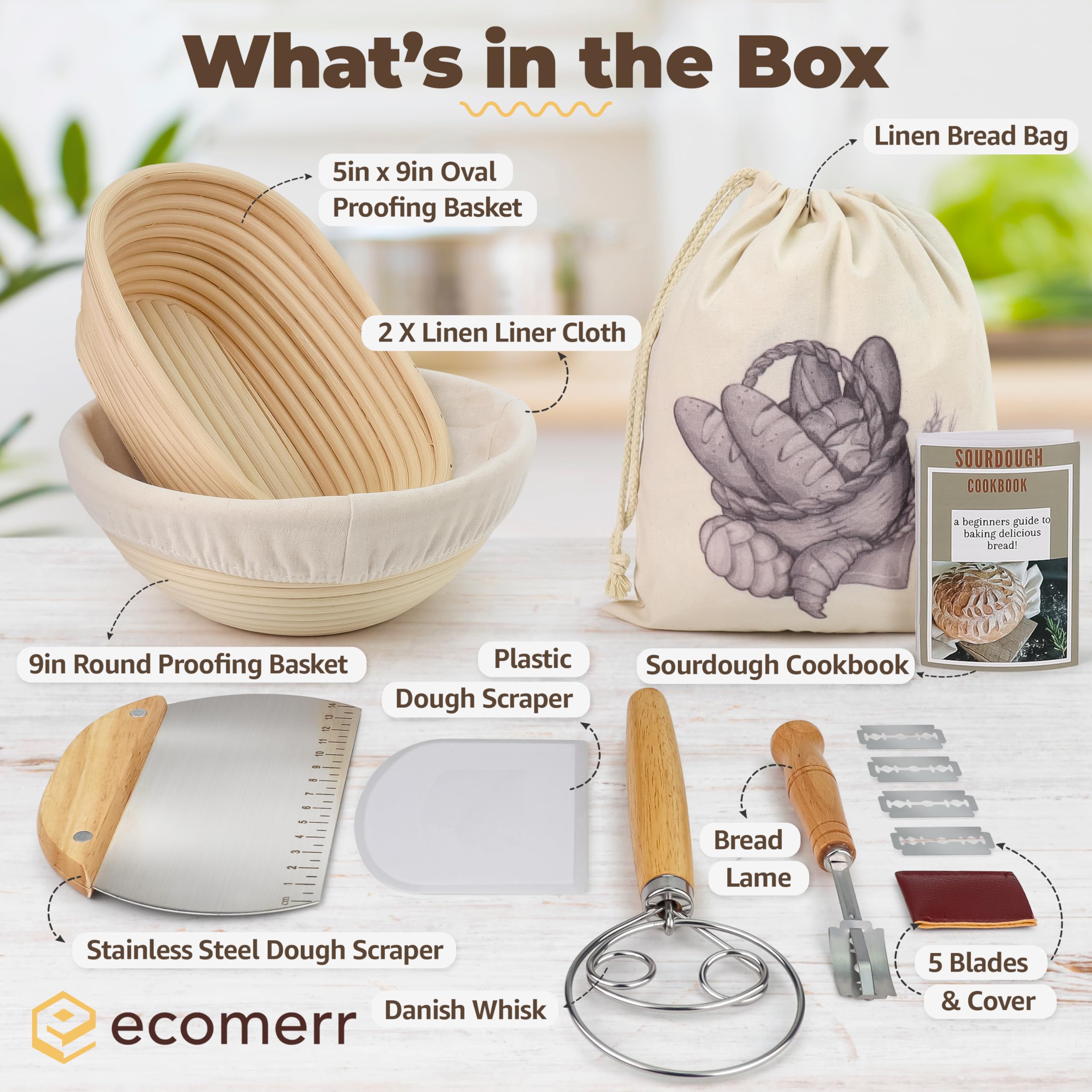 ECOMERR oval banneton basket for shaping loaves with two form options