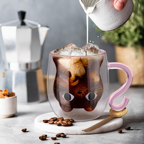 ecooe cute cat mug clear glass showcasing beverage color
