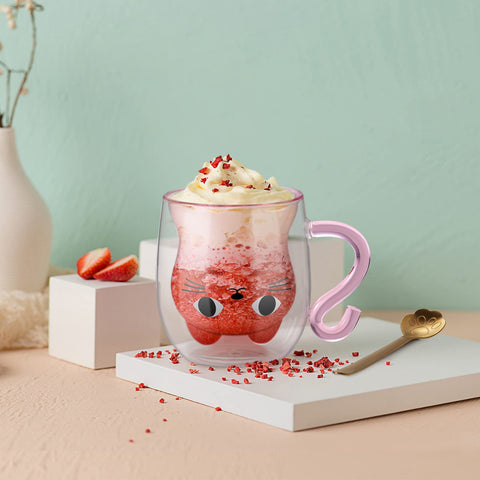 ecooe cute cat mug double-wall design preventing condensation