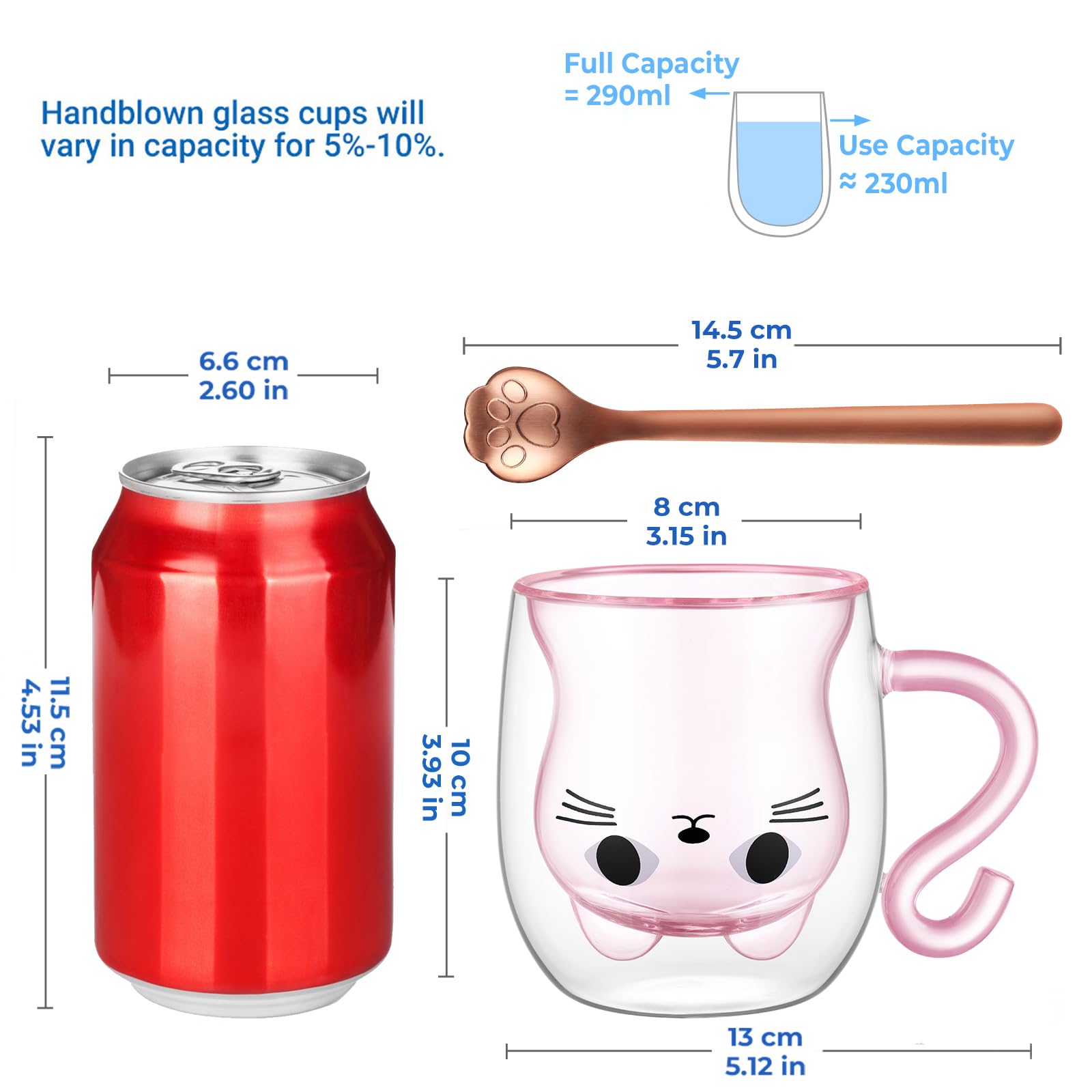ecooe cute cat mug side view with handle for comfortable grip