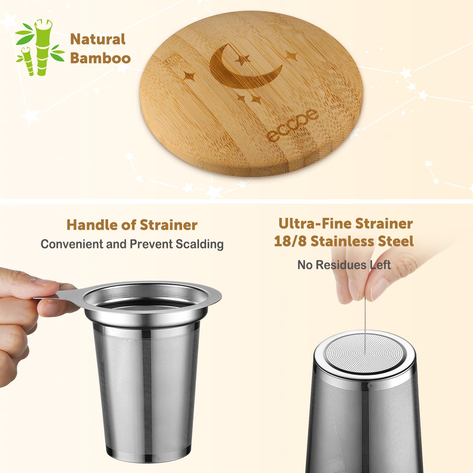 ecooe Dishwasher-safe design with three removable parts for easy cleaning.