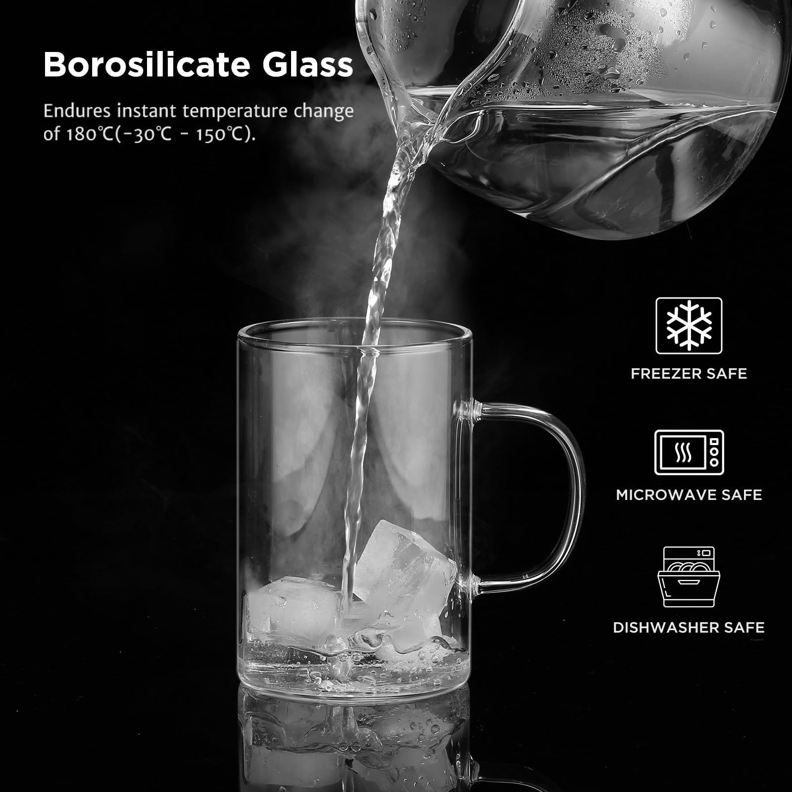ecooe microwave and dishwasher safe glass mugs for easy cleanup.