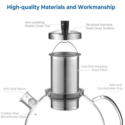 Ecooe removable ultra-fine filter for easy cleaning and versatile tea