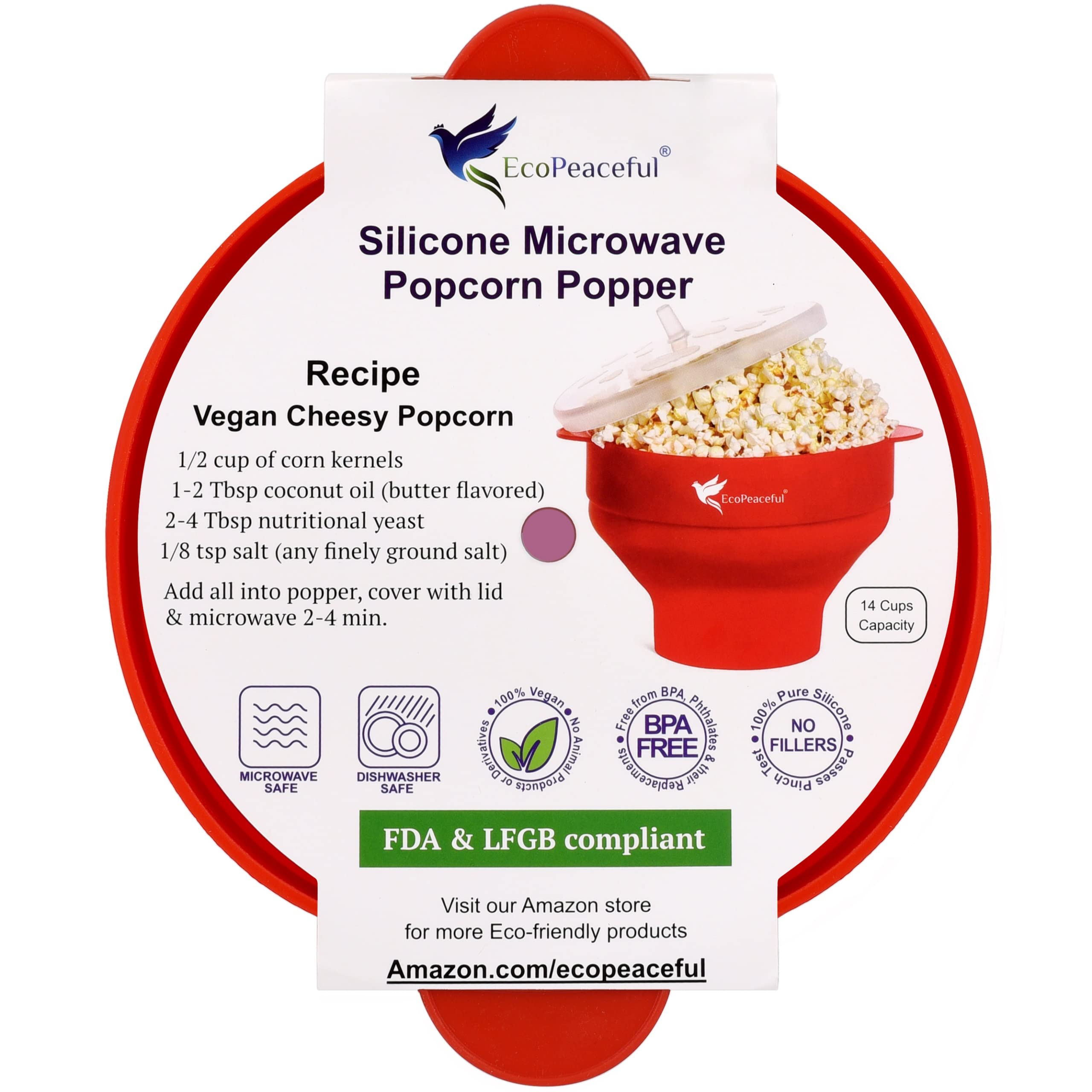 EcoPeaceful popcorn popper with sturdy handles for safe removal from hot microwave