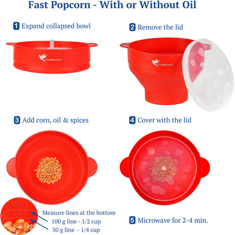 EcoPeaceful microwave-safe popcorn popper ready for heating in the microwave