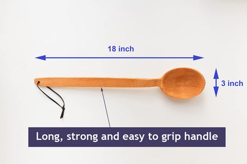ECOSALL giant wooden spoon with deep scoop for tasting and serving thick batches.