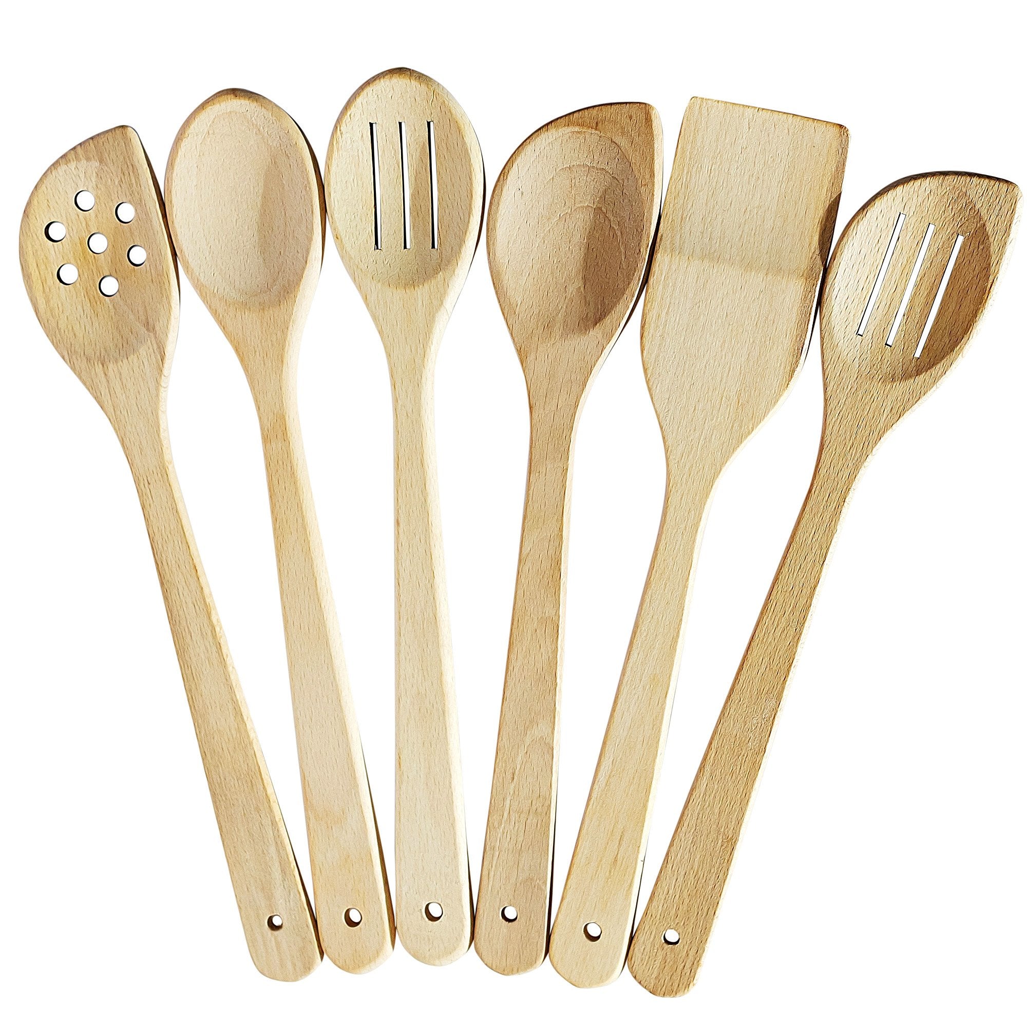 ECOSALL healthy wooden spoons set of 6 with mixed shapes for versatile cooking.