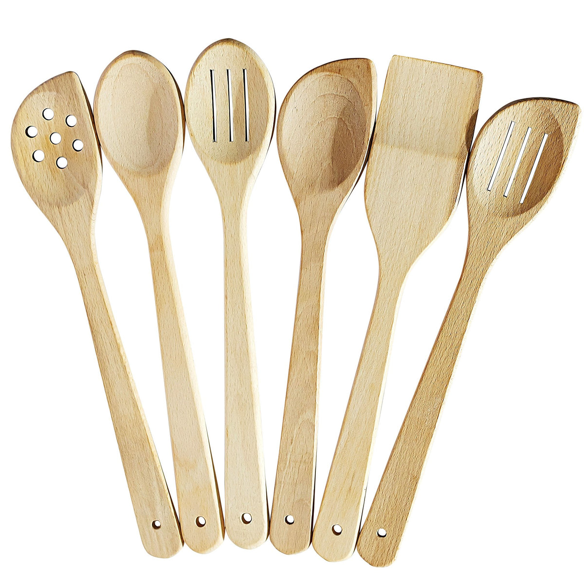 ECOSALL healthy wooden spoons set of 6 with mixed shapes for versatile cooking.