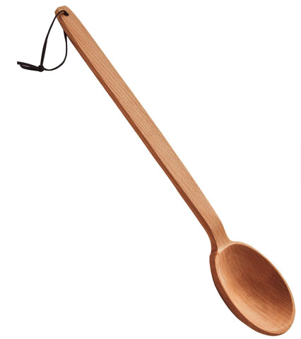 ECOSALL heavy-duty 18-inch wooden spoon with loop handle for easy stirring in large pots.