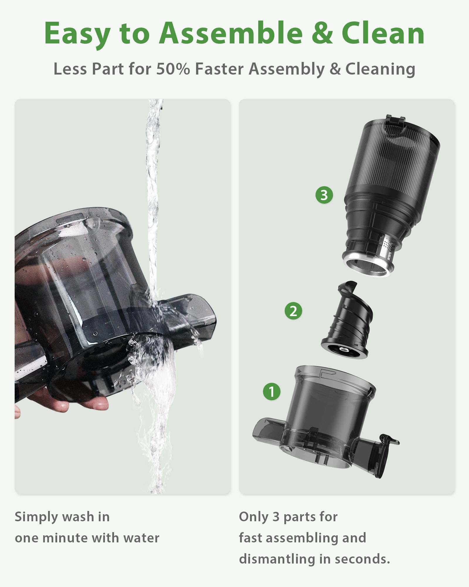 ECOSELF Juicer includes reverse function to prevent clogs