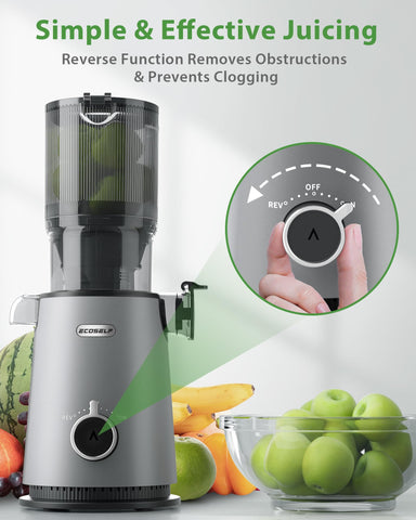 ECOSELF reverse function helps prevent clogs during juicing
