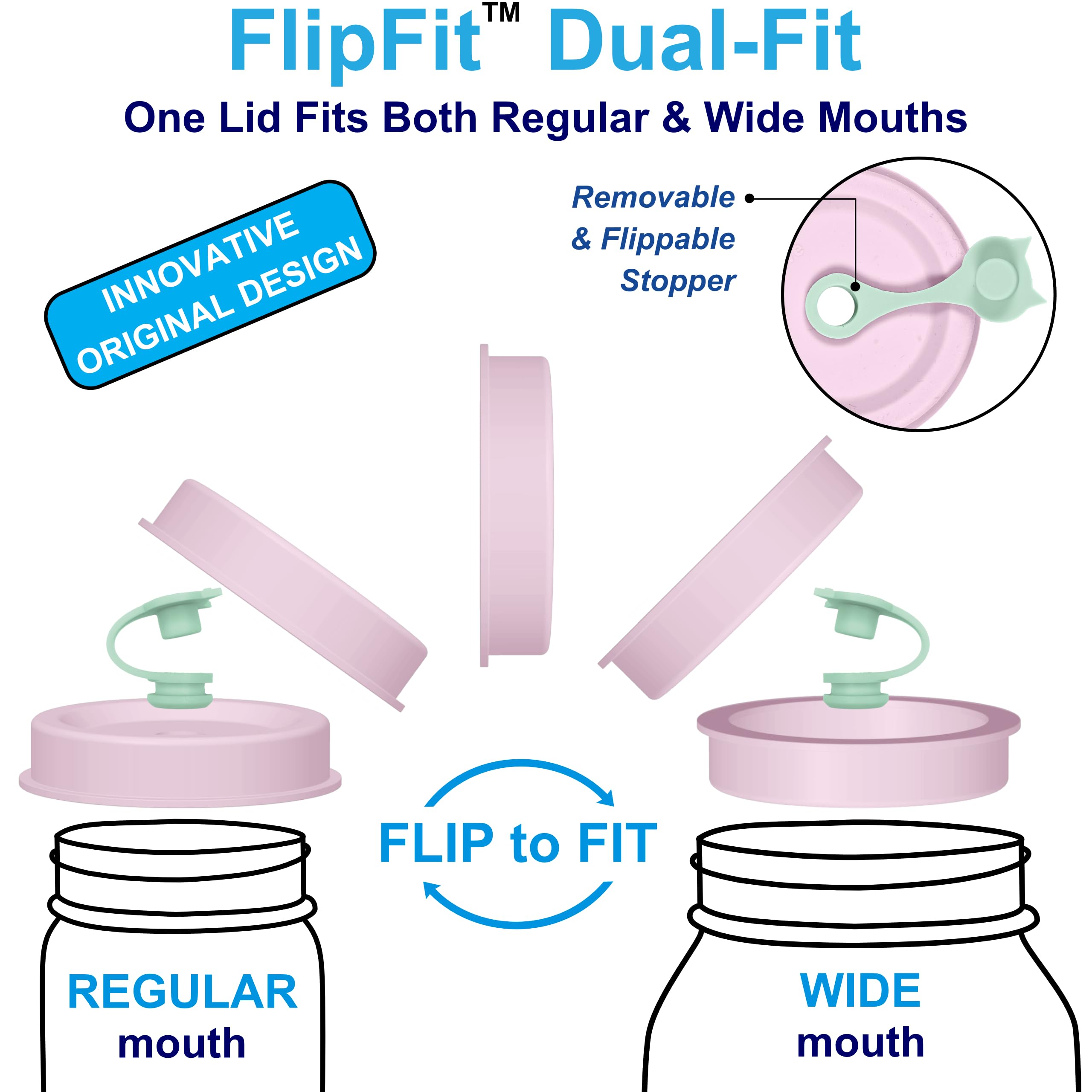 EcoWave FlipFit dual-fit lid on regular and wide-mouth jars for versatility