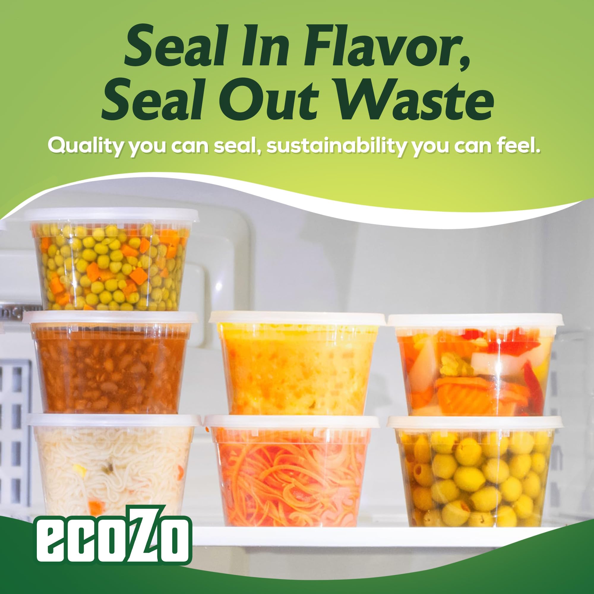 ecoZo deli meal-prep container preserves soups and deli items.