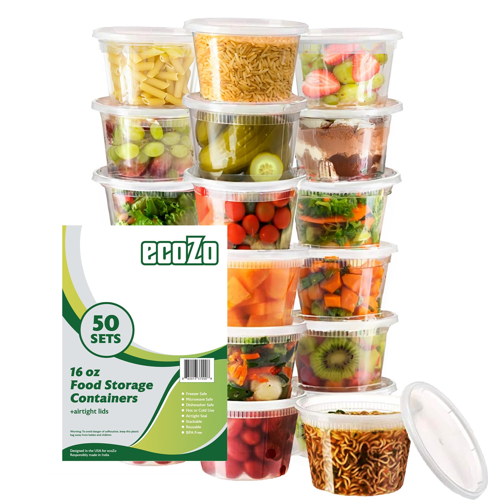 ecoZo 16 oz food storage container with tight lid for leak-proof freshness.