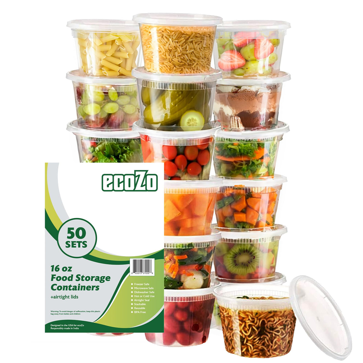 ecoZo 16 oz food storage container with tight lid for leak-proof freshness.