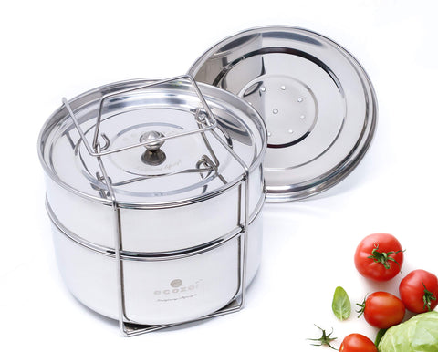 ecozoi premium deep steamer insert for 6-quart Instant Pot, versatile multi-dish steaming.
