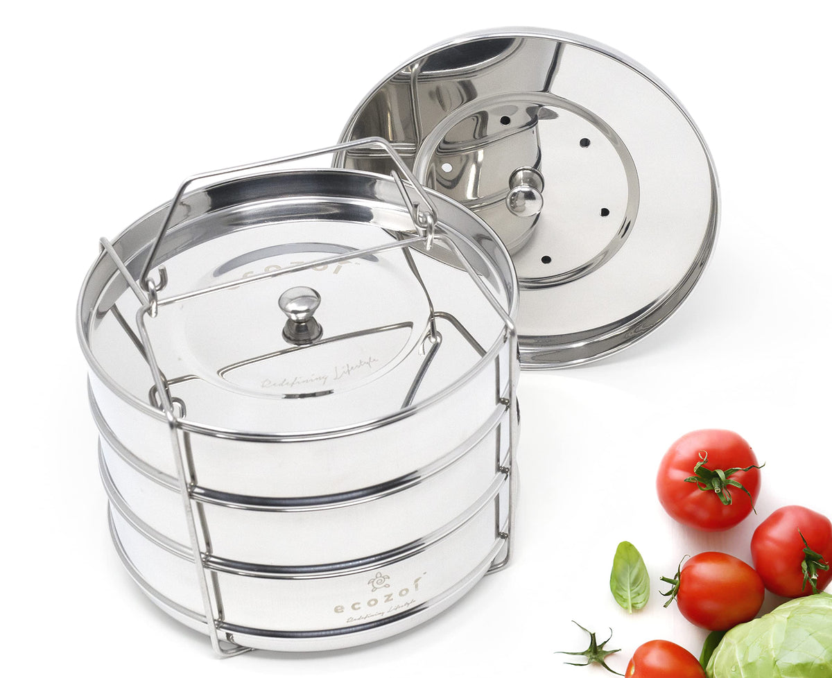 ecozoi stackable insert pans for 6-8 qt cookers, versatile steaming and baking