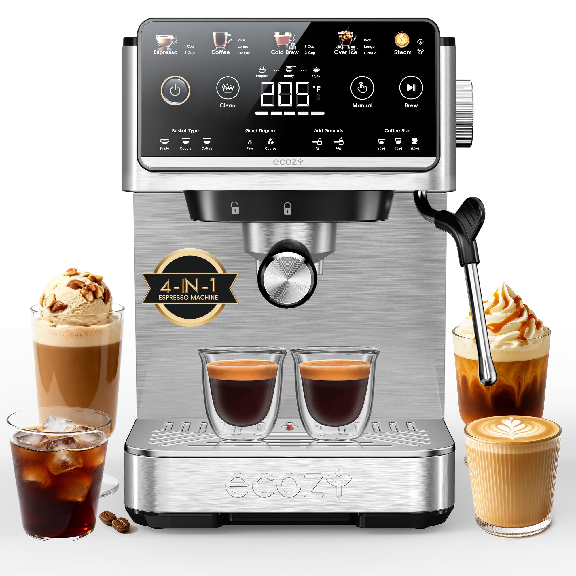 Ecozy 4-in-1 espresso machine brewing espresso for bold mornings