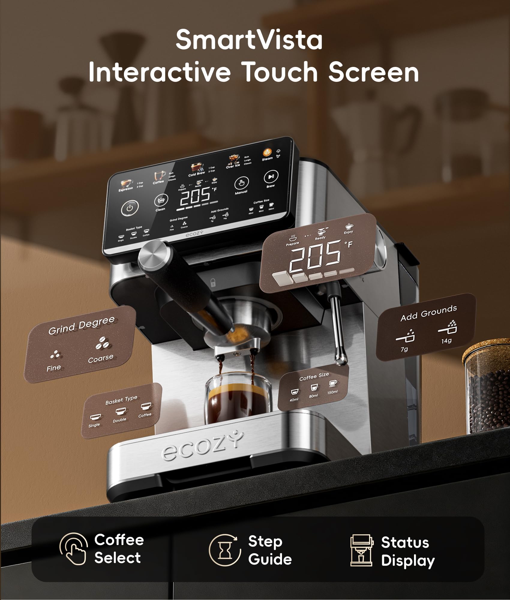 Ecozy SmartVista touch screen guides your brew with clarity