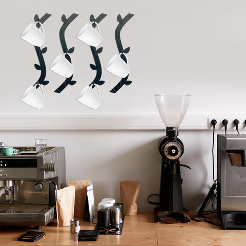 Ecqizer Coffee Mug Wall Rack four-piece set holds up to twelve mugs.