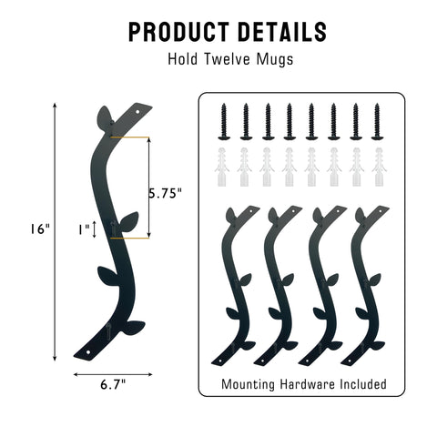 Ecqizer Coffee Mug Wall Rack curved design adds elegance to wall decor.