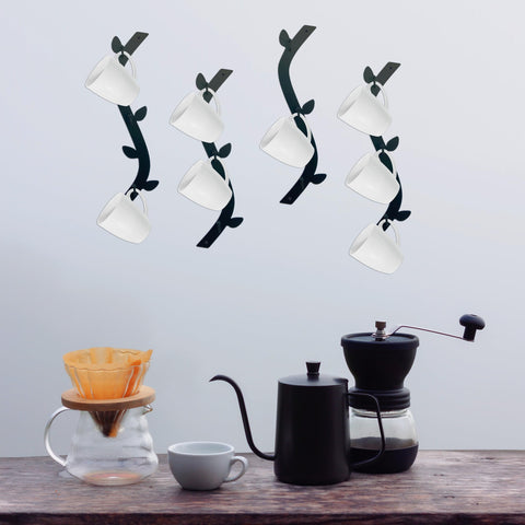 Ecqizer Coffee Mug Wall Rack packaging includes screws for quick setup.