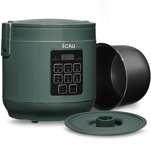 ECRU 2-in-1 herb decarboxylator infuser shown with lid and precise heat control.