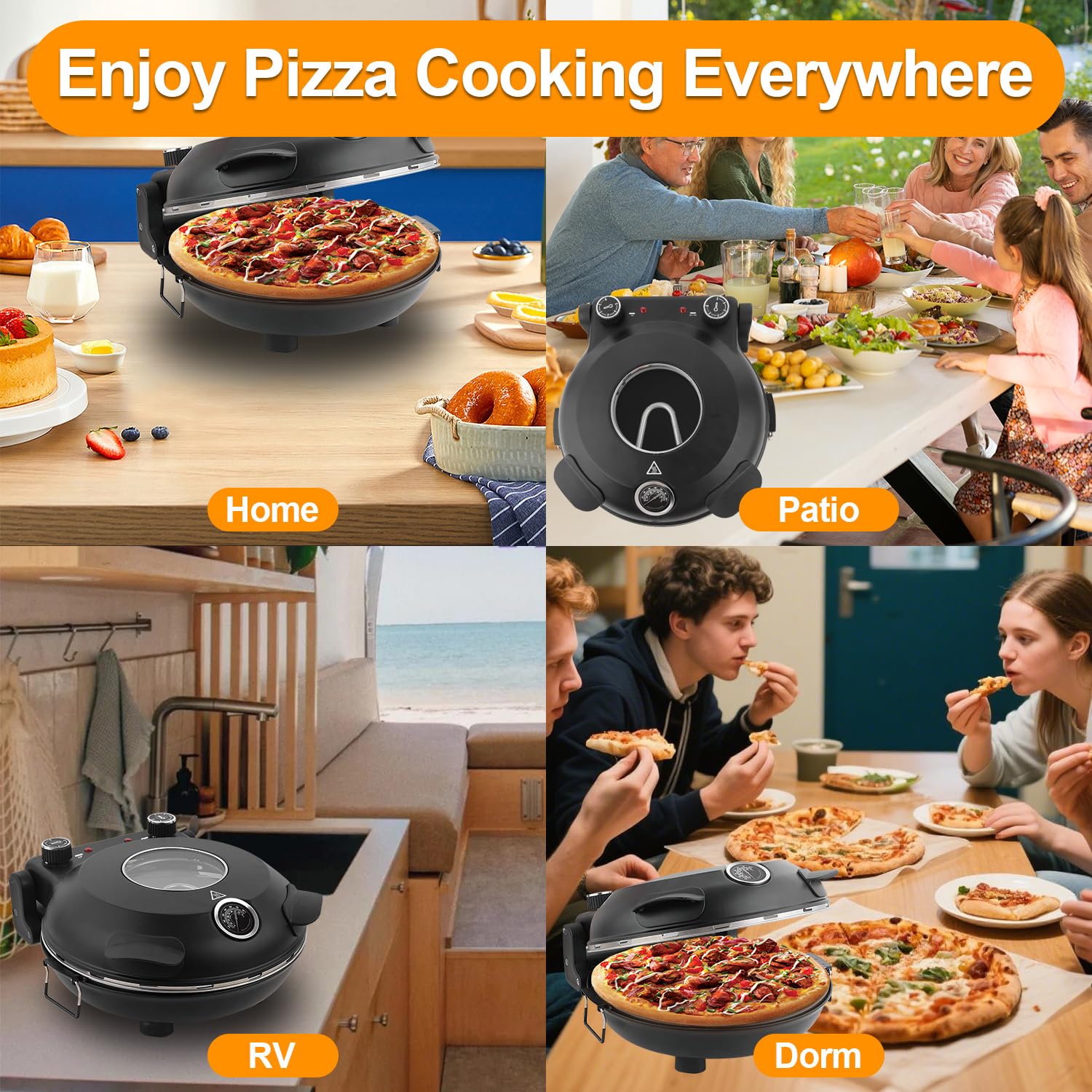 Compact and portable ECUMFFY pizza oven ready for home or outdoor use.