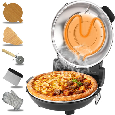 ECUMFFY pizza oven indoor 12-inch shown on a kitchen counter for easy setup and use.