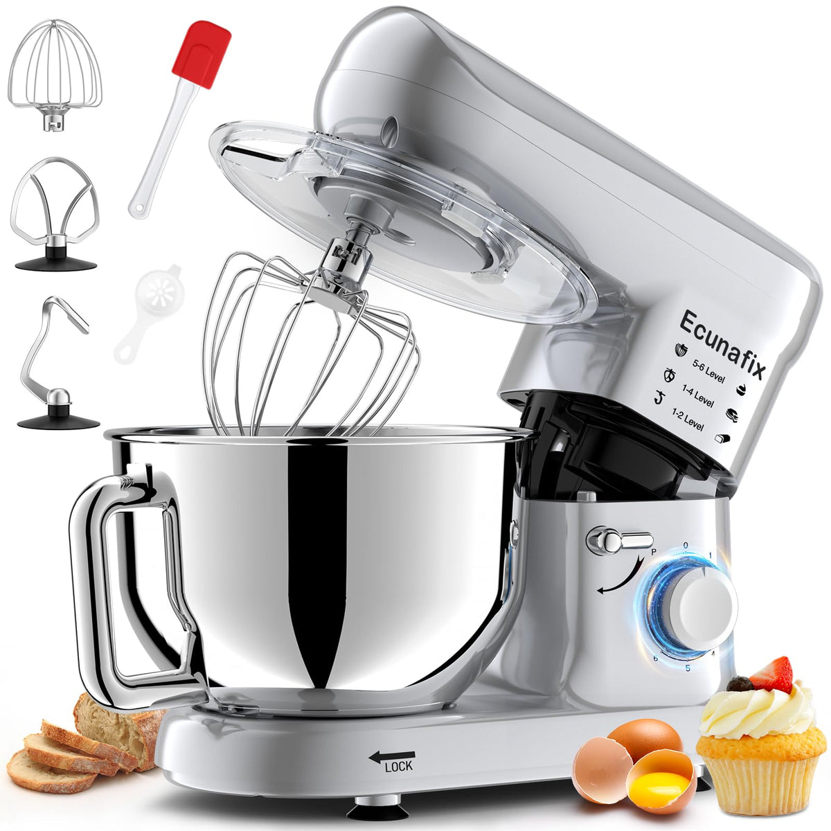 Ecunafix kitchen stand mixer with 660W power for smooth batter.