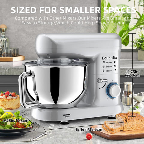 Ecunafix 6.5qt bowl handles large batches of dough.