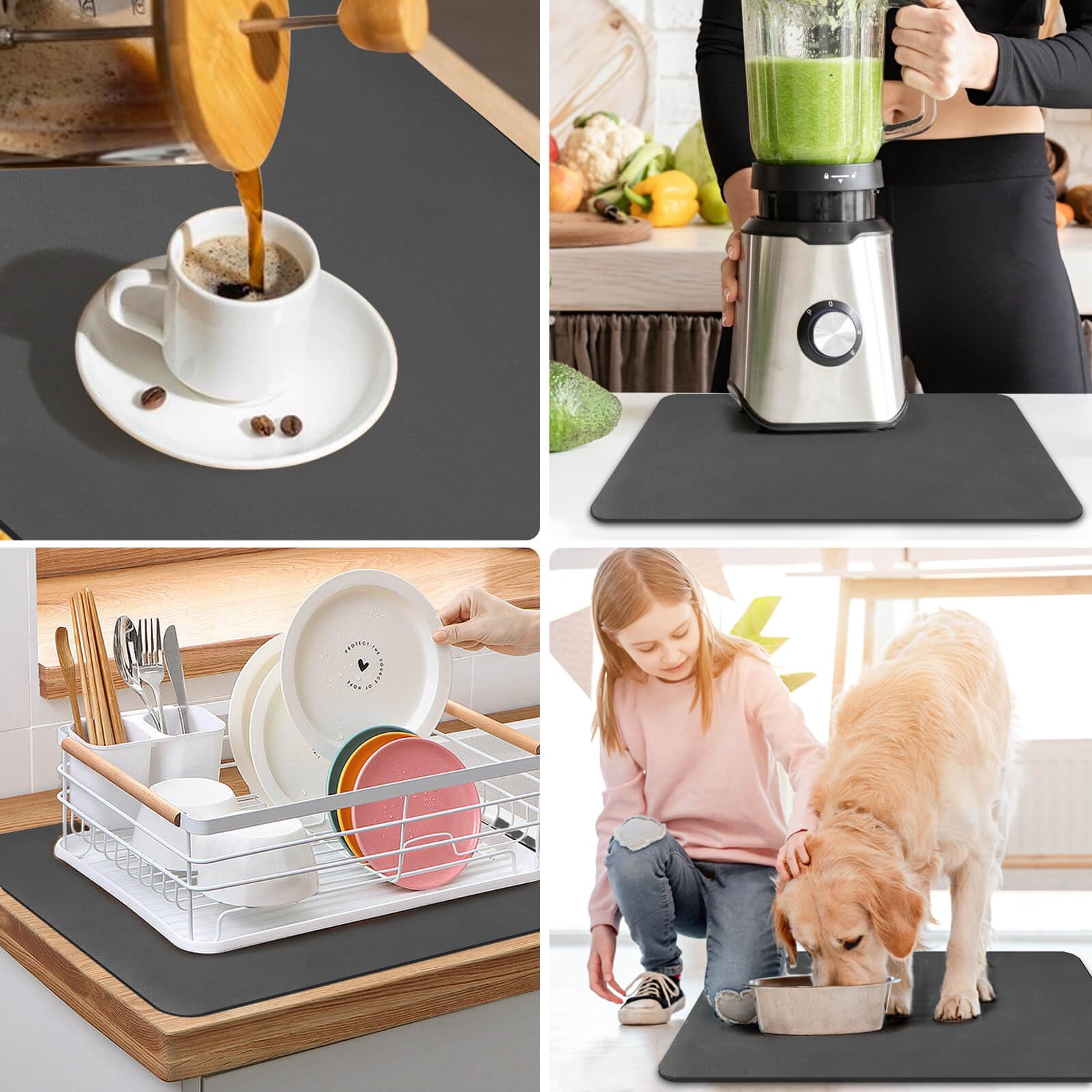 EDC-BFYOU gray dish mat helps keep countertops dry.