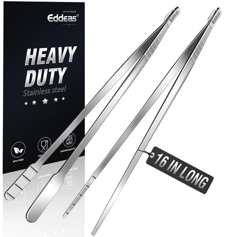 Eddeas 16-inch kitchen tweezers pack for grilling and serving, versatile and safe.